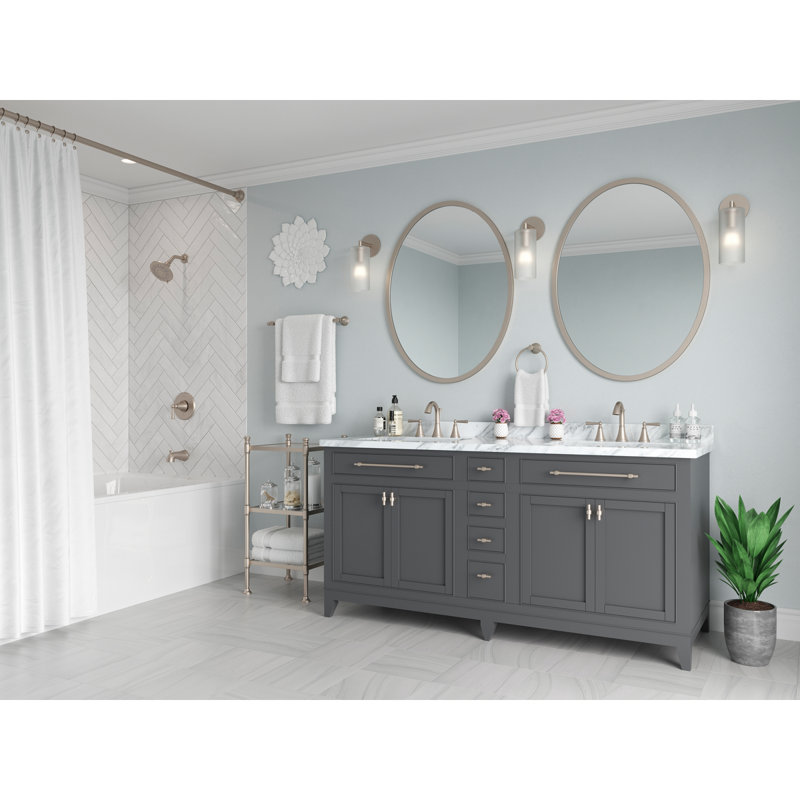 Robinet pour salle de bain à poignée double avec drain Saxton, Nickel brossé
