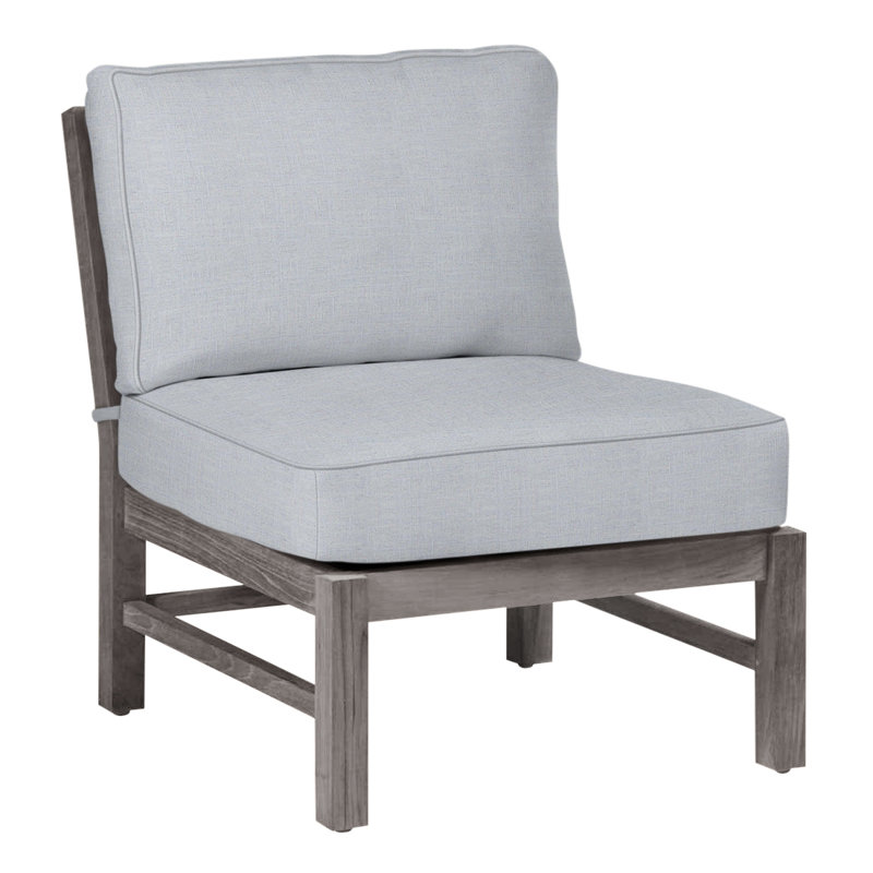 Club Teak Sectional Slipper Chair, Oyster Teak, Welt, Linen Chambray