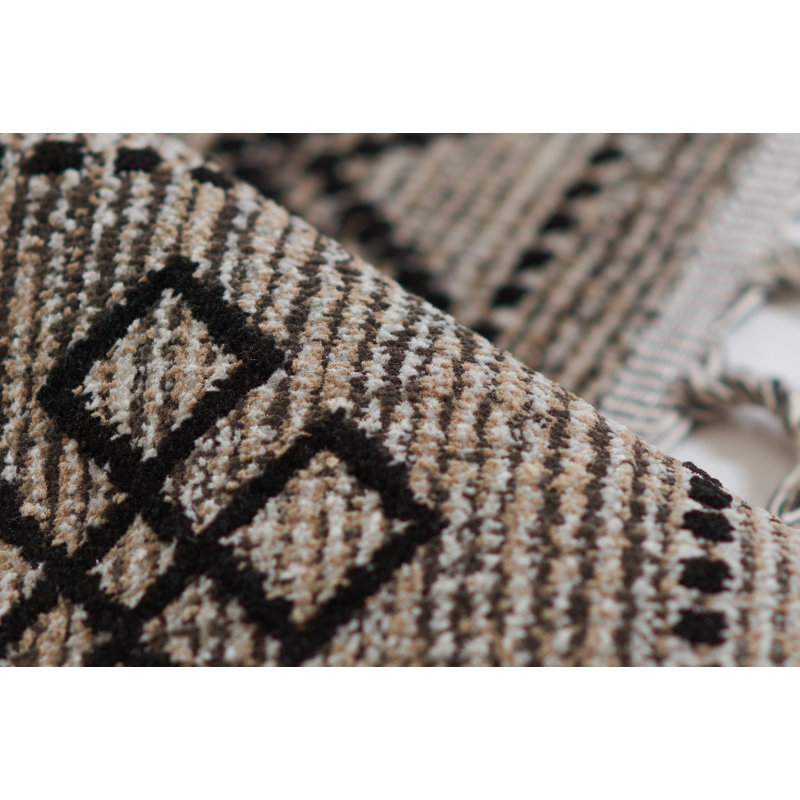 Black and Beige Synthetic Flat Woven Rectangular Rug