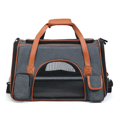 Handheld Crossbody Cat Carrier Bag Foldable, 17.72x11.42x9.84 inches, Dark Gray