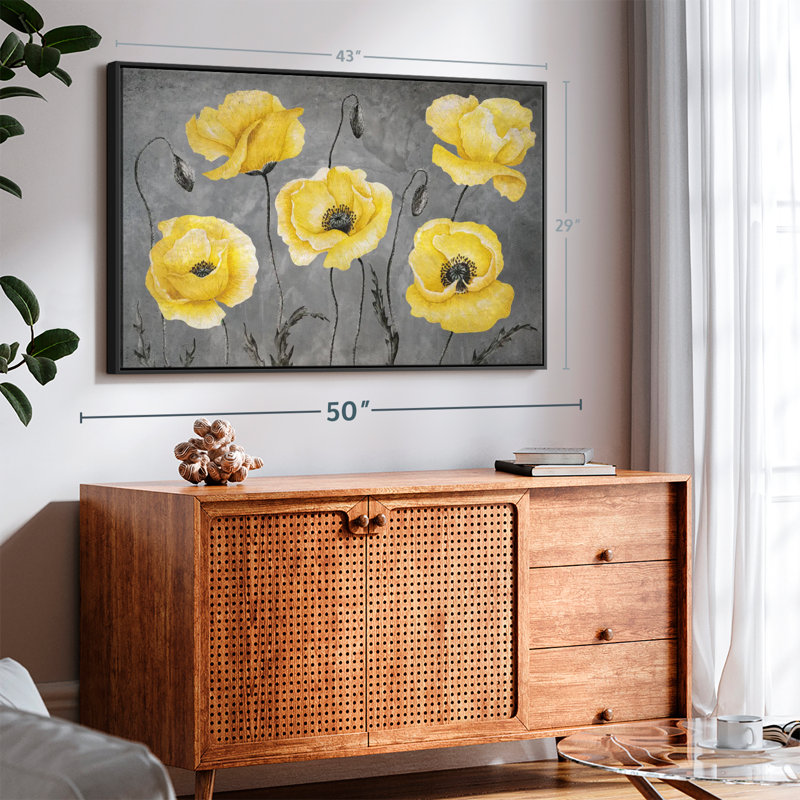 Coquelicots jaunes, reproduction sur toile, H 29 po x l 43 po