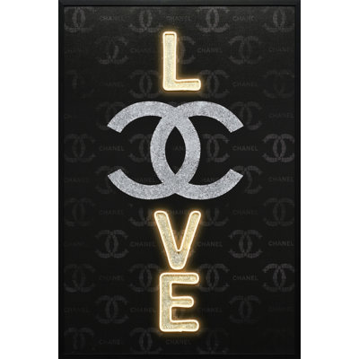 Noir Love - 48" x 33" - Hand-Embellished LED Canvas in Frame