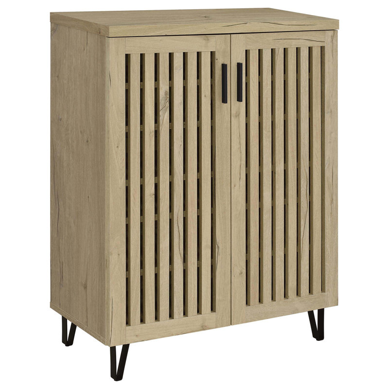 Clackamas White Oak 2-Door Shoe Cabinet with Ventilated Doors and Adjustable Shelving for Smart, Stylish Storage., White Oak