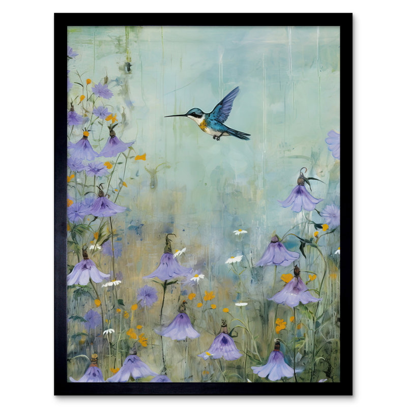 Bluebell Hummingbird Pastel Painting Nectar Flowers - Single Picture Frame Print