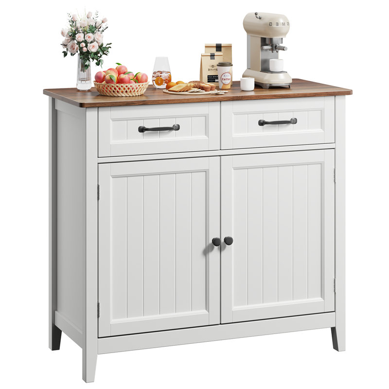 32'' Kitchen Storage Island with Drawer and Adjustable Shelf, White/Retro
