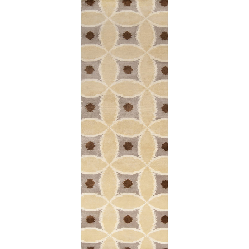 Mugal Wool Geometric Area Rug in Beige/Brown, Runner 2'6" x 10'