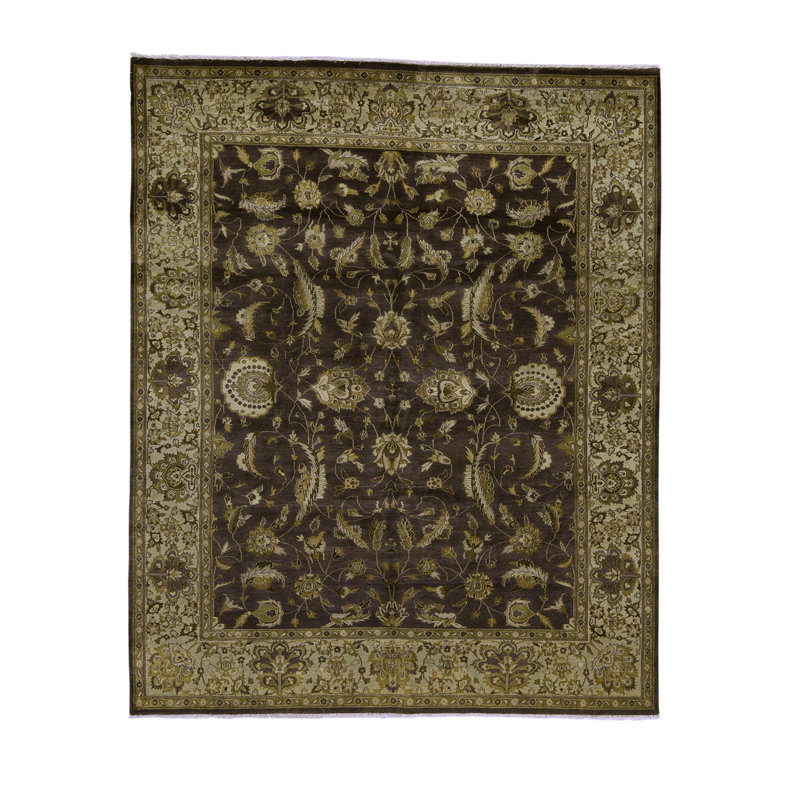 Wool Oriental Area Rug in Beige/Dark Brown/Olive