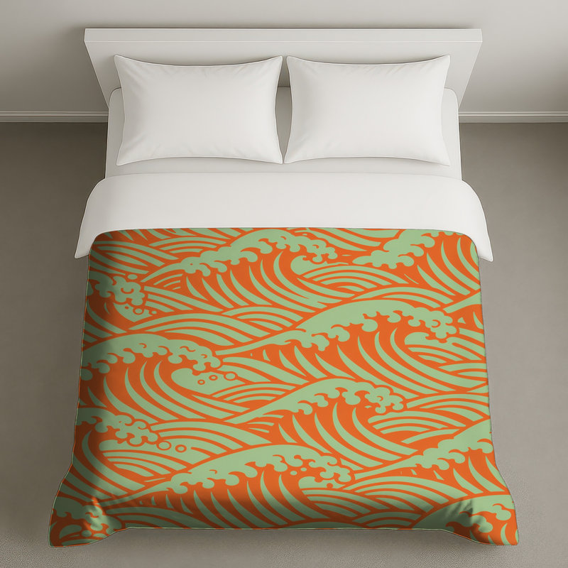 Housses de couette Orange Ocean Waves, Très grand lit