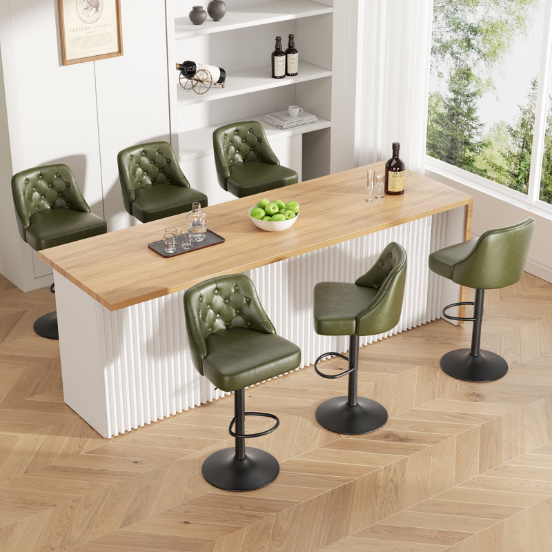 360-Degree Rotatable Faux Leather Bar Stool With Button Stitching, Beige, 6