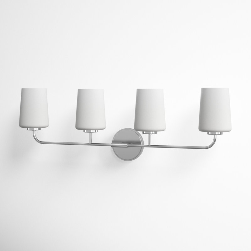 Lark Kline Chrome 4-Light Dimmable Vanity with Etched Opal Shades