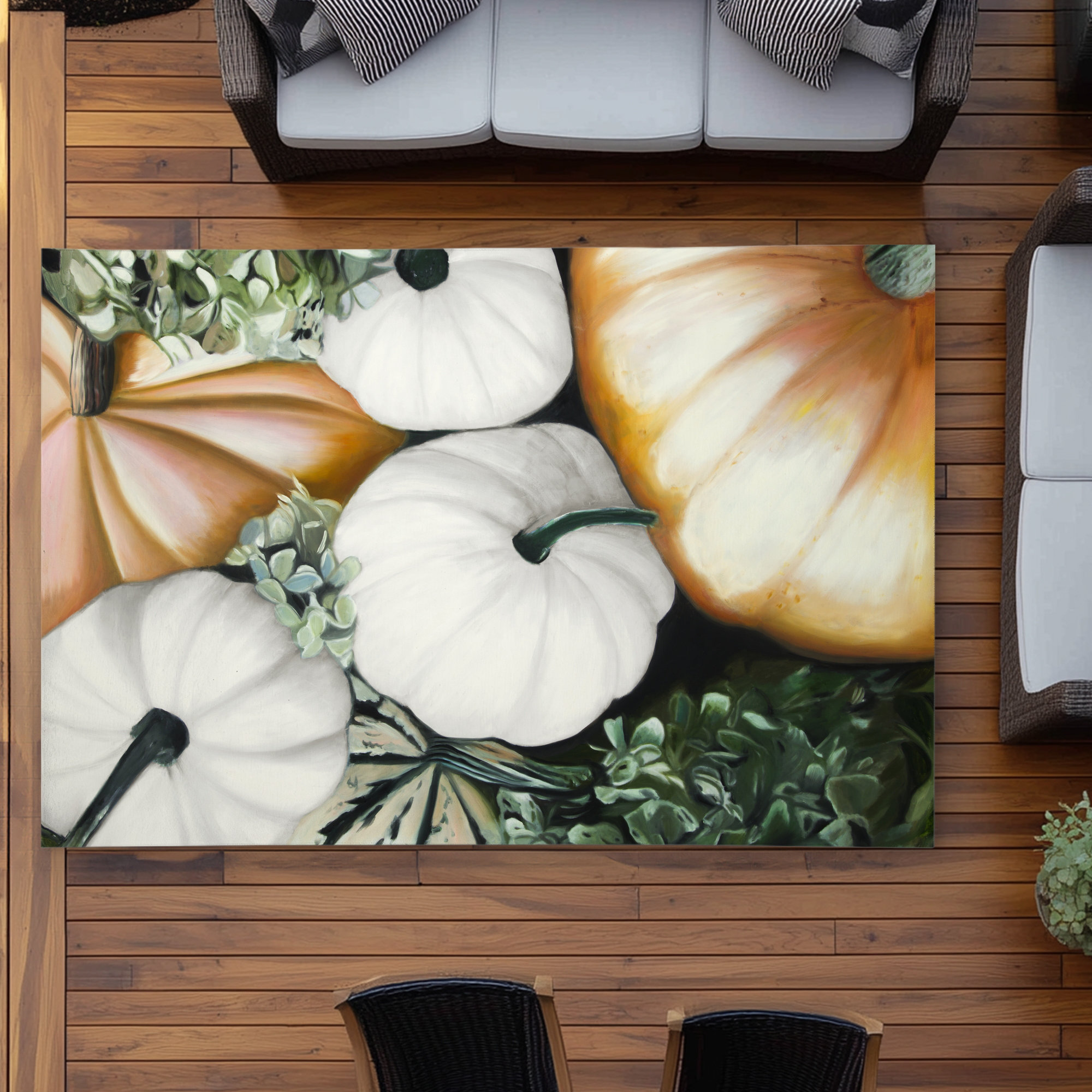 Lark Manor™ Fall Pumpkins Green Rustic Outdoor Area Rug for Home Decor ...