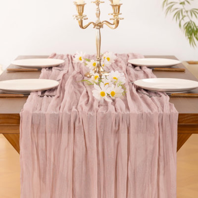Chemin de table rustique en gaze de coton rose (lot de 6, 3 m) pour décoration estivale bohème, mariage, anniversaire, maison | Parfait pour une fête prénatale, un enterrement de vie de jeune fille ou toute autre fête.