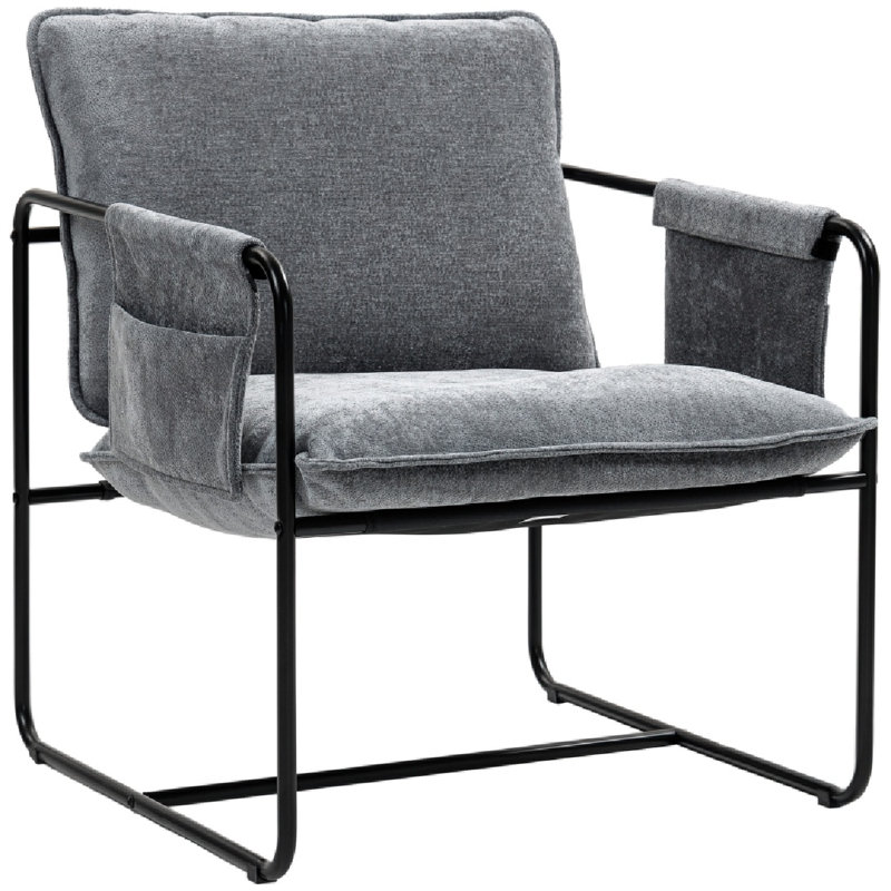 Minimal Padded Accent Chair, With Pockets -, Grey
