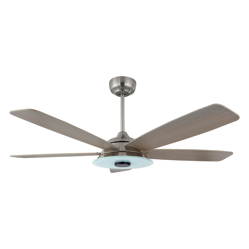 52"  5 - Blade LED Smart Standard Ceiling Fan with Remote Control and Light Kit, Silver with Silver Blades