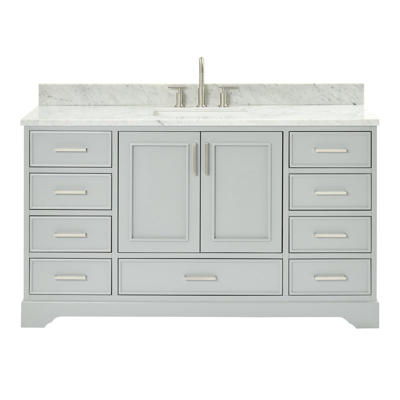 61'' Single Bathroom Vanity with Carrara Marble Top, Gray