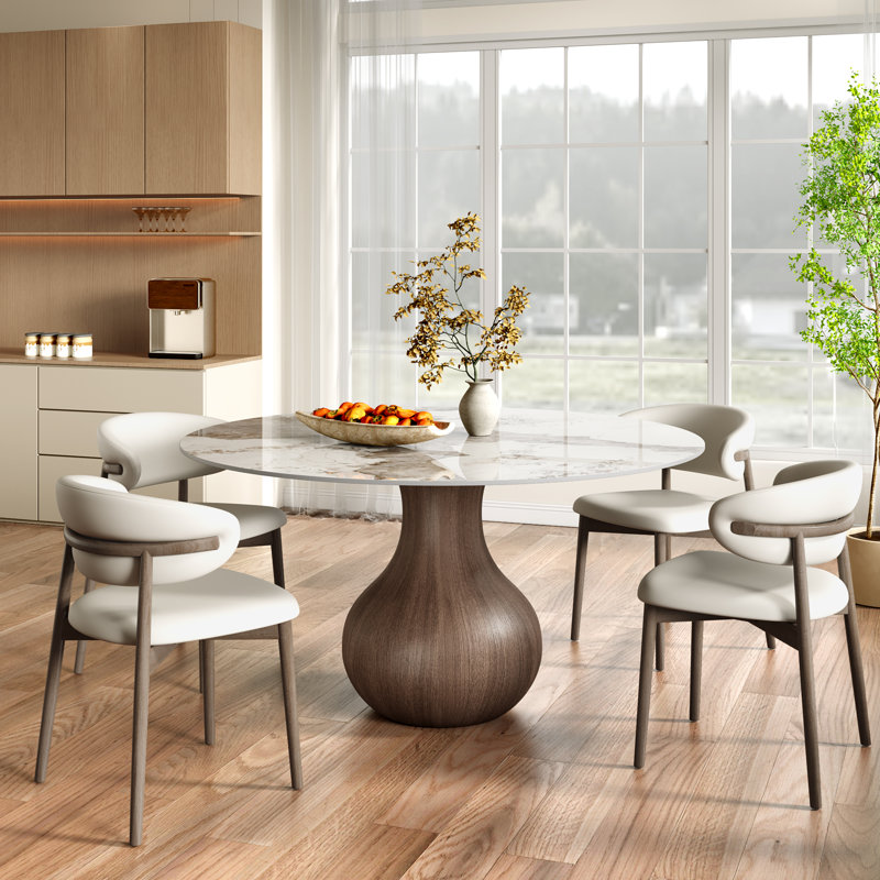 5Pcs Dining Room Set Dining Table And 4 Seats - Sintered Stone Round Dining Set, Amber, 29.52" H x 47.24" L x 47.24" W