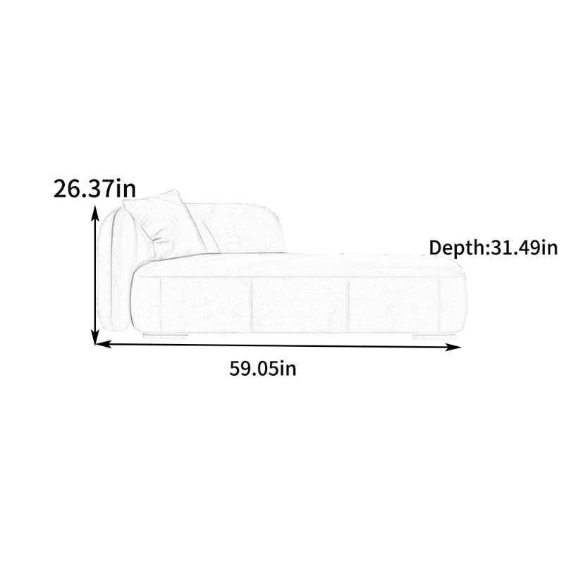 Chaise longue rembourrée en flanelle à haute élasticité, Accoudoir à gauche (vu de face), Orange