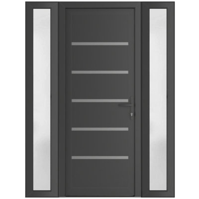 Front Exterior Prehung uPVC Metal-Plastic Door Manux 8415 Antracite Grey 2 Side Sidelite Transoms Office Commercial and Residential Doors Entrance Patio Garage 64 x 80 (W16+32+16 x H80) Left hand Inswing