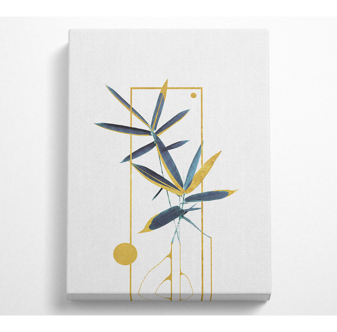 Blaue Blume mit Gold - Kunstdrucke auf Leinwand ohne Rahmen