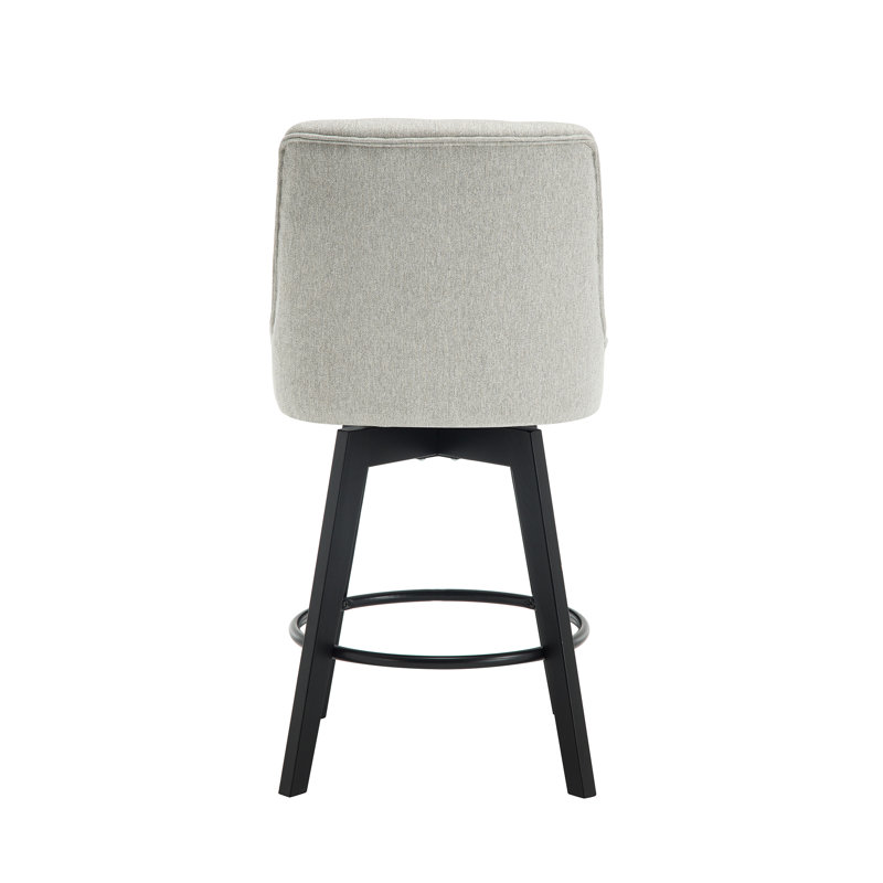 Swivel Upholstered 26'' Counter Stool Wood Leg, Beige Gray