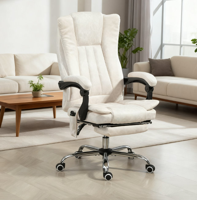 Fauteuil de massage inclinable à hauteur réglable avec repose-pieds, blanc