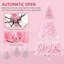 Arbre de Noël artificiel rose 7 pi avec charnières à ouverture automatique, base en acier et forme large pour un décor intérieur des Fêtes.