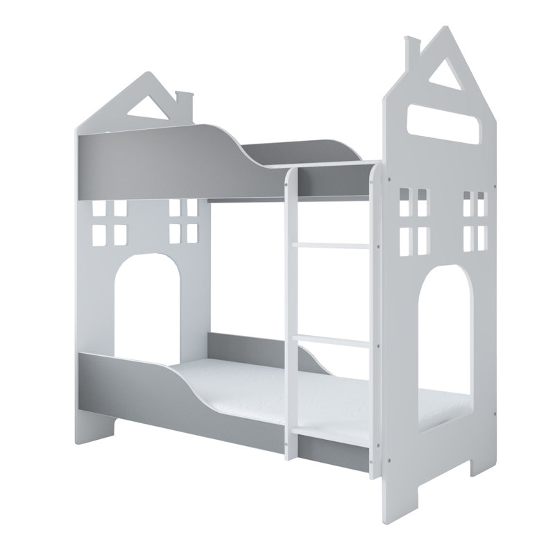 Delgado Bunk Bed with Built-in Ladder Included, White/Grey, 80 x 180cm