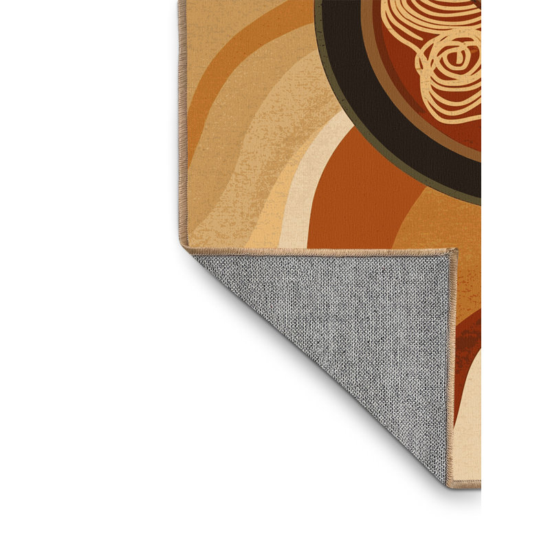 Tapis moderne brun lavable à la machine Higgins Ramen Bowl - reliure brun clair, 4 x 2