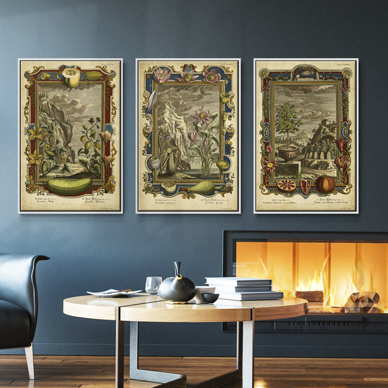 Genesis Fruits I, ensemble de 3 toiles encadrées, H 27 po x l 54 po, Cadre blanc