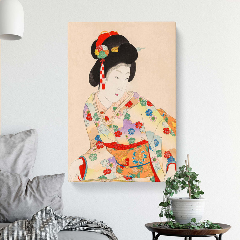 Woman In A Floral Dress by Toyohara Chikanobu - Wrapped Canvas, 60cm H x 40cm W x 3cm D