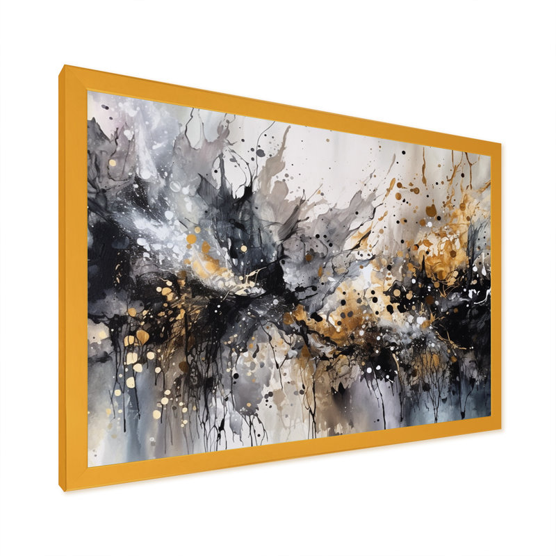 Toile abstraite grise et délicate, coups de pinceau abstraits III, Cadre doré simple, H 30 po x l 40 po x P 1,5 po
