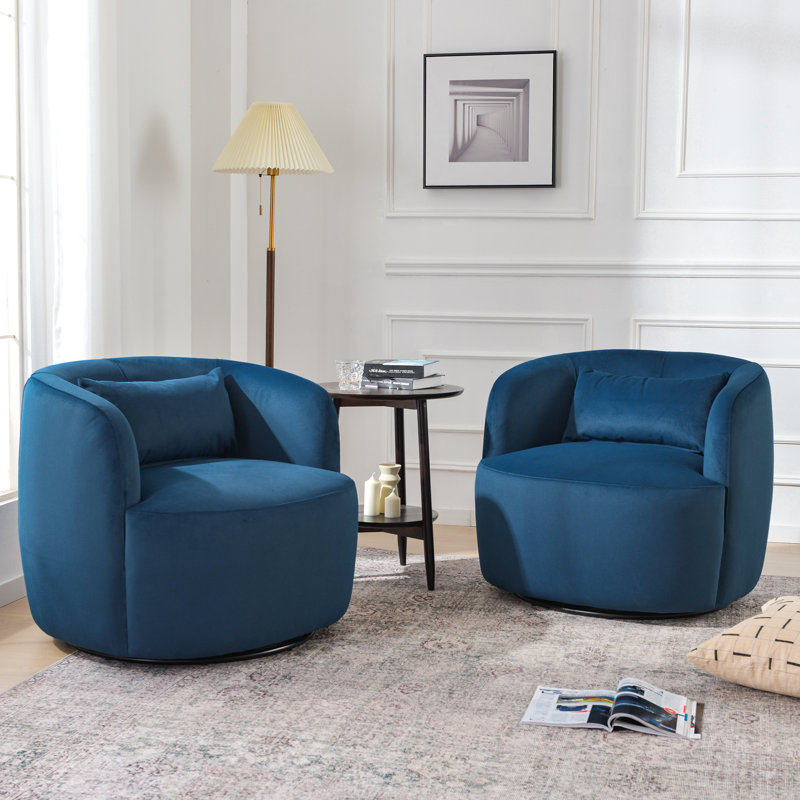 Ensemble de 2 fauteuils pivotants rembourrés en velours de 34 po de largeur (ensemble de 2), Marine