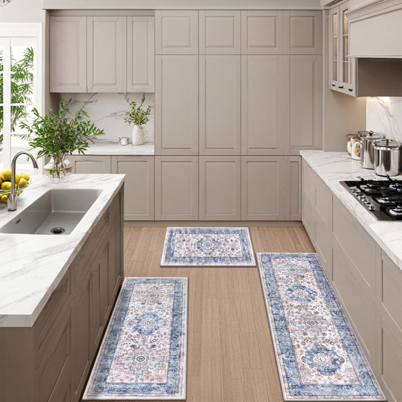 Tapis de cuisine antidérapant lavable à la machine, Bleu