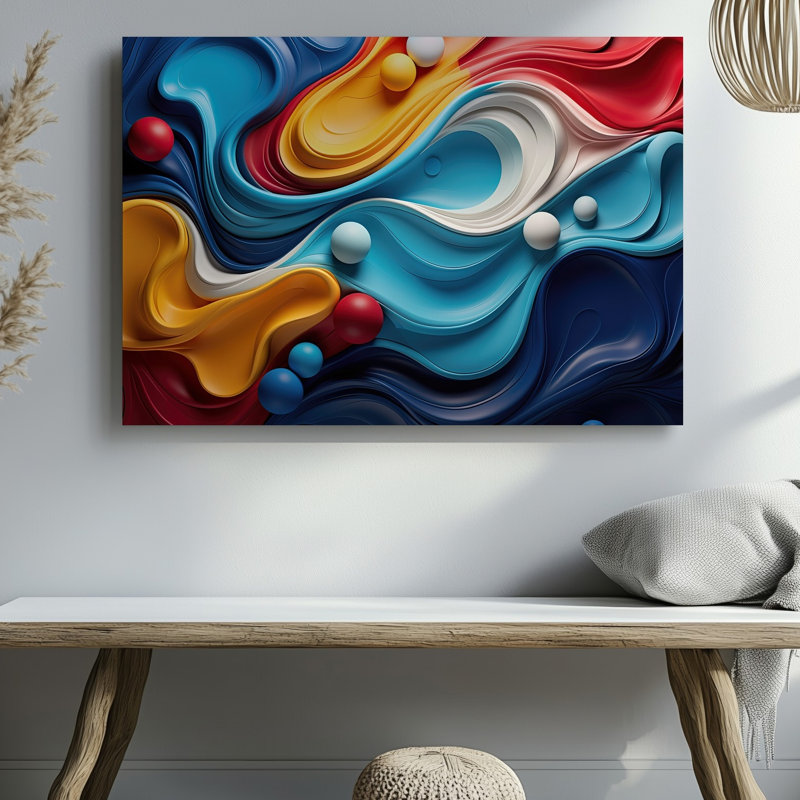 Reproduction d'art sur toile, "Composition abstraite" avec un tableau vibrant de formes fluides, formes organiques dans un mélange harmonieux de couleurs