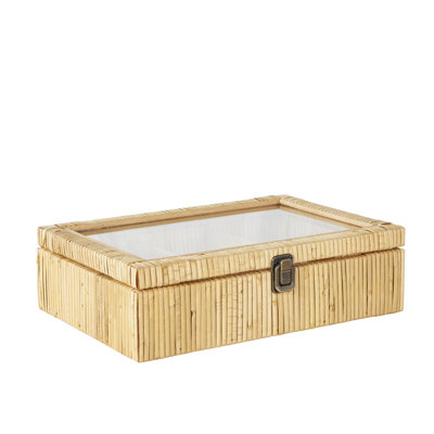 Cole And Grey Rattan Handmade Wrapped 6 Slot Jewellery Box With Tempered Glass Top