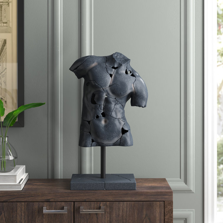 Cracked Torso SculptureAbstract Decorative Home Art Display on StandPolyresin Decor Statue