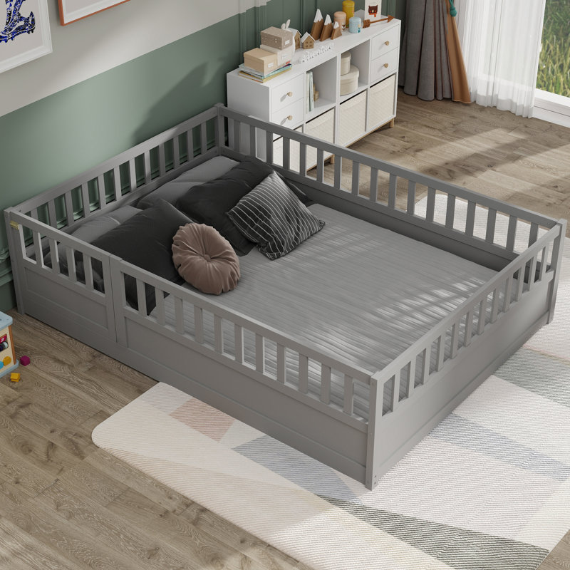 Lit de plancher avec lattes de soutien, Double, gris