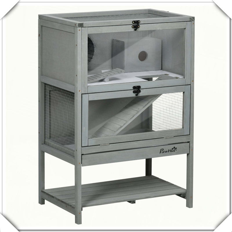 Cage à hamster en bois avec tablette de rangement