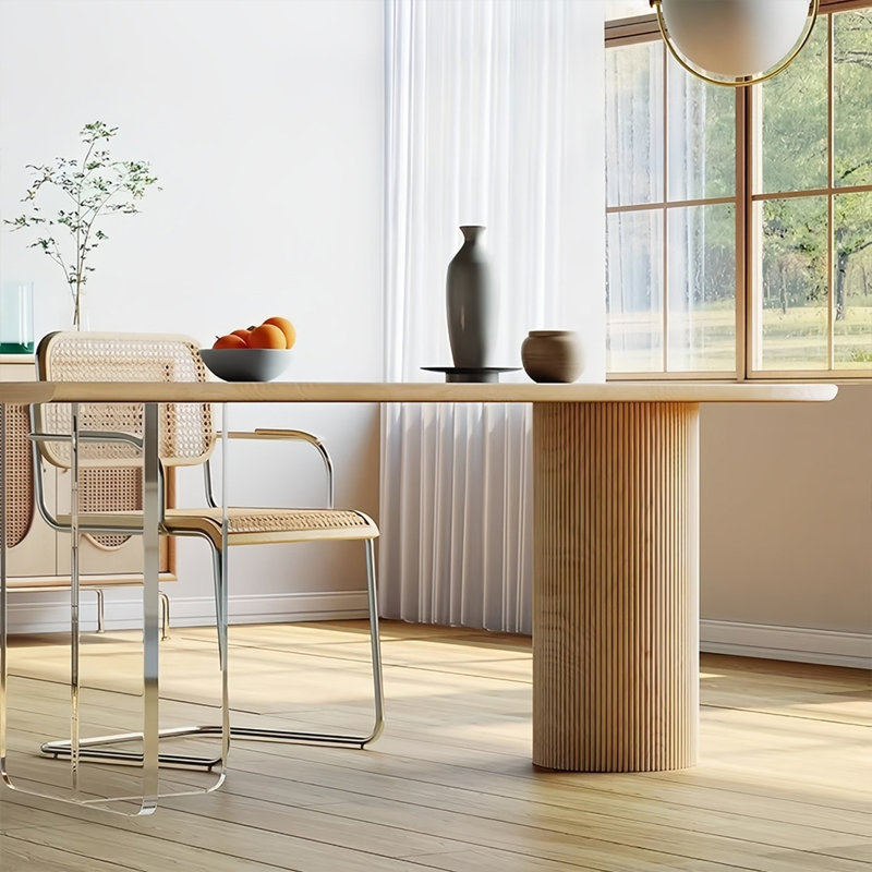 Modern Semi-Circular Solid Wood Dining Table, 29.5"H x 70.8"L x 31.5"W