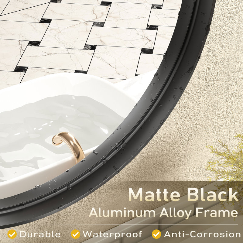 Aevar Tempered Glass and Aluminum Alloy Framed French Cleat Mounted Wall Mirror with 5-Year Warranty, 24" x 24", Matte Black