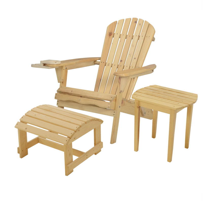Valdese Pine Foldable Outdoor Adirondack Chair With Ottoman, Yellow
