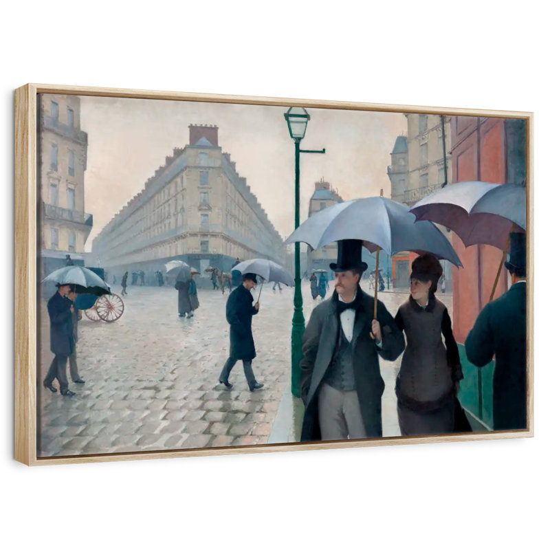 Paris, Paris, jour de pluie 1877, Cadre flottant en bois naturel, 25 po x 17 po