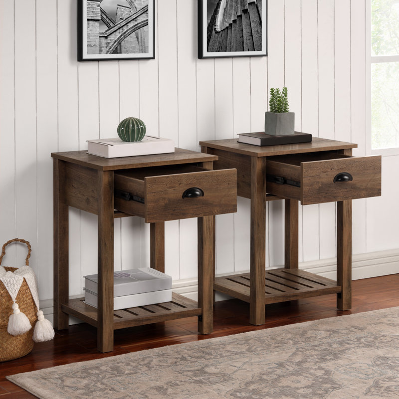 Schlosser Warfel Farmhouse Side Tables with Slatted Lower Shelf, Rustic Oak