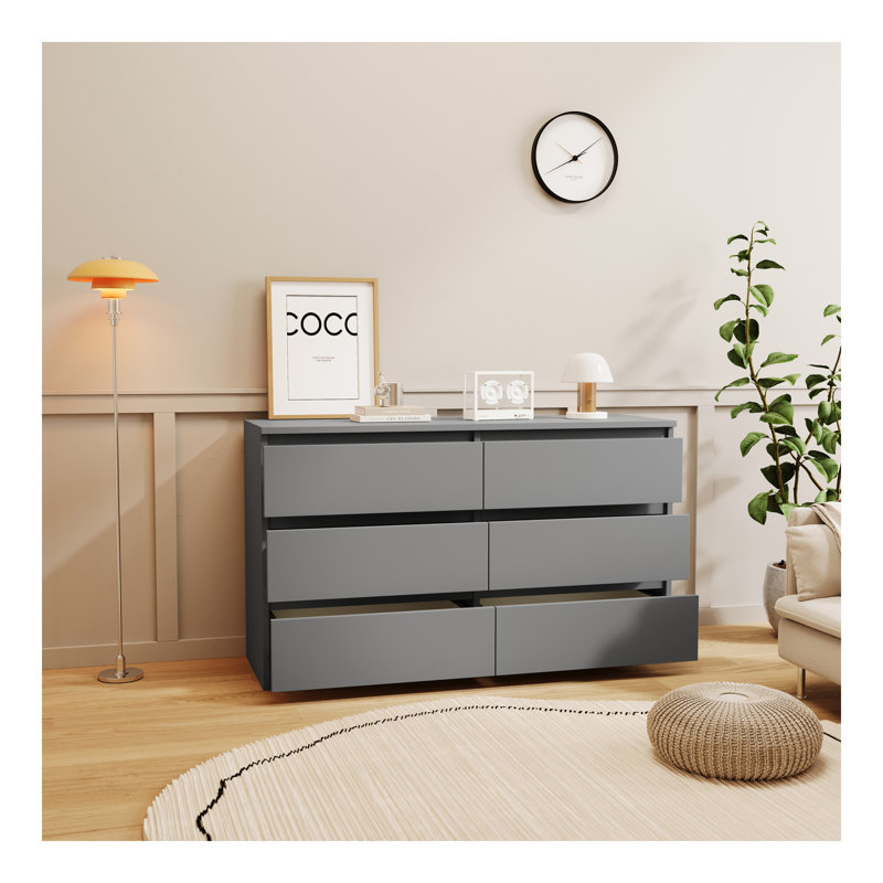 Grande commode 6 tiroirs grise