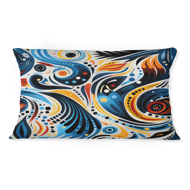 Blue and Orange Tribal Dreams I - Coussin imprimé