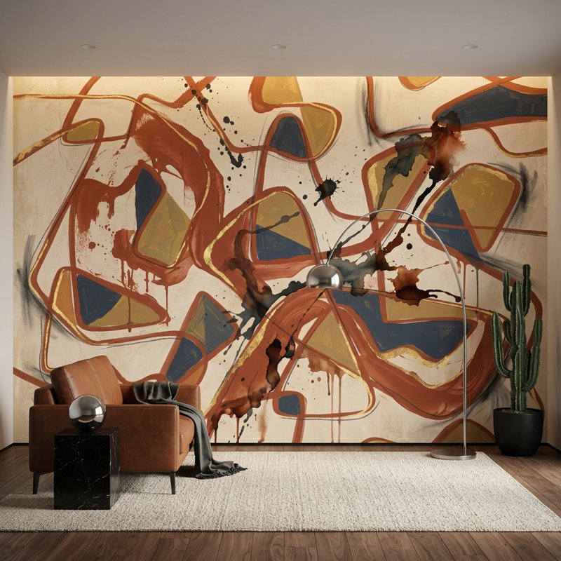 Papier peint moderne Mid Century, 120 po x 96 po, Peler et coller