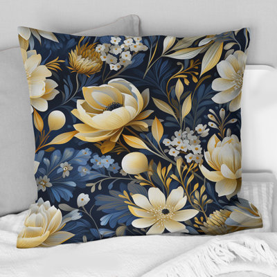 Blue Oasis Floral Blooming Garden II - Floral Printed Throw Pillow
