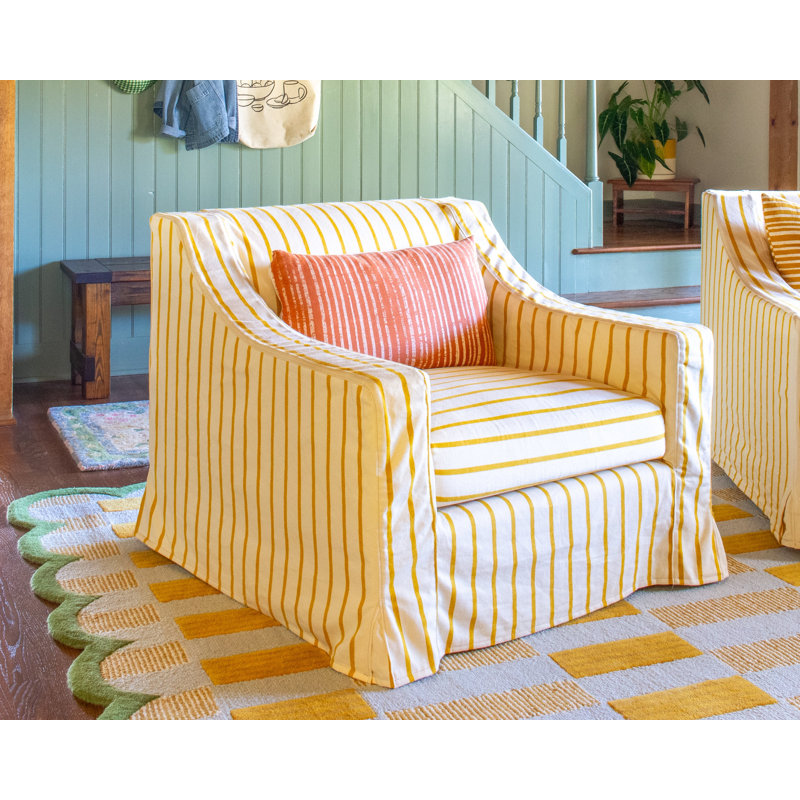Chaise Evergreen, Yellow Clay Striped Hemp Blend