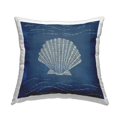 Clam Shell on Blue Decorative Printed Throw Pillow Design by Jetty Home, LLC