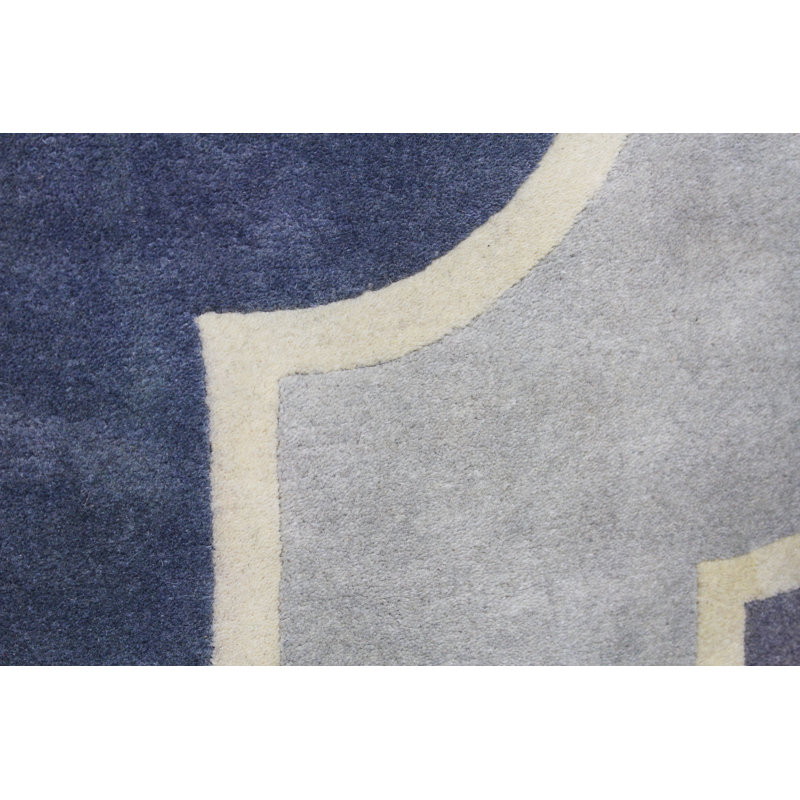 Tapis décoratif gris en laine Touffeté à la main à motif géométrique Wiener, Carré 1 pi 6 po